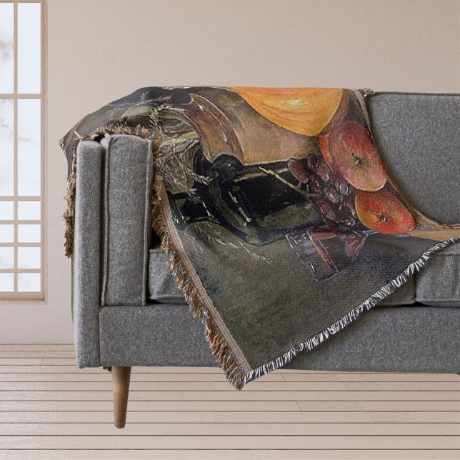 Couverture Décorations d'automne sur table, Citrouille, Fruit (Autumn Decorations on Table, Pumpkin, Fruit, Drink Throw Blanket)