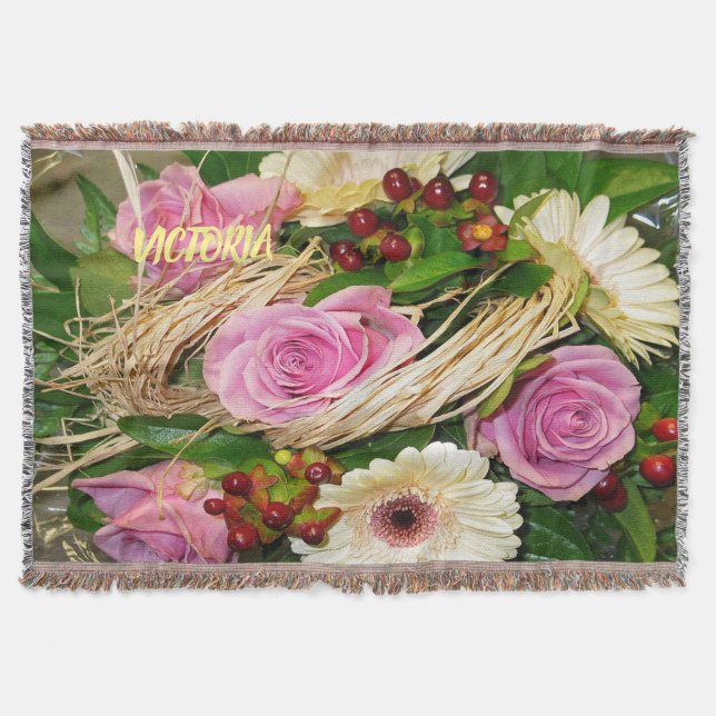 Couverture décorative avec roses roses et autres é (Devant)