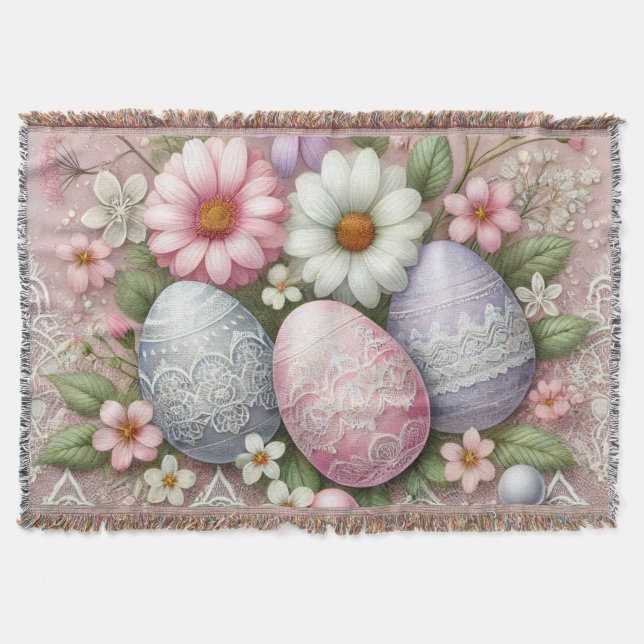 Couverture Dentelle florale rose pastel OEufs de Pâques et fl (Devant)