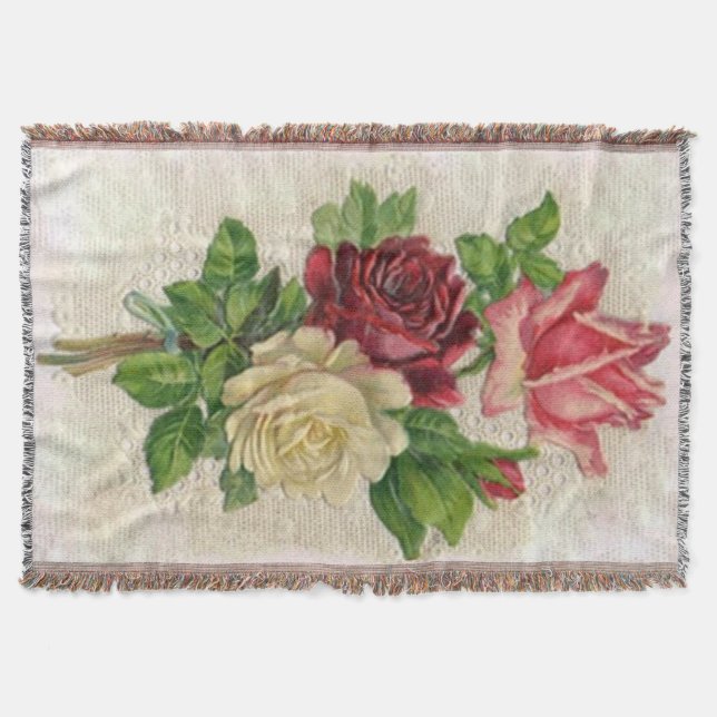 Couverture Dentelle vintage et roses afghans (Devant)