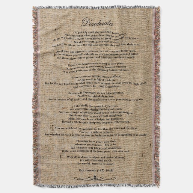 Couverture Desiderata "choses désirées" sur la toile de jute (devant Vertical)
