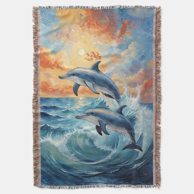 Couverture Deux dauphins de saut artistique Coucher de soleil (devant Vertical)