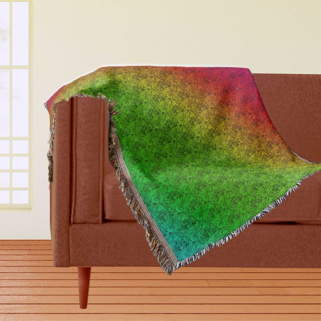 Couverture Diag Arc-en-ciel dégradé motif floral rouge vert (Diag Rainbow Gradient Floral Pattern Red Green Throw Blanket)
