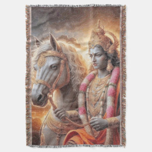 Couverture Dieu hindou avec le cheval - Blanche