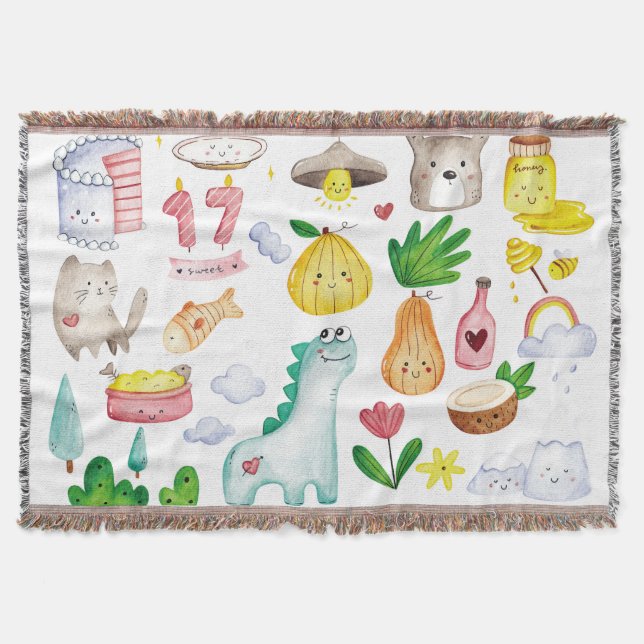 Couverture Doodles d'aquarelle Kawaii, autocollant prêt. (Devant)