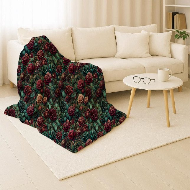 Couverture Douillette Sherpa Or Sarcelle Rose Art  (Art Nouveau Rose Teal Gold Cozy Sherpa Blanket)