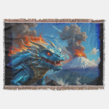 Dragon bleu chinois et volcan