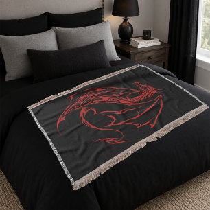 Couverture Dragon Tribal Rouge Féroce Silhouette Fantastique