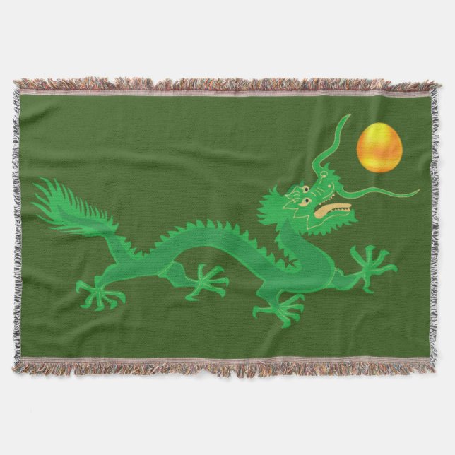 Couverture Dragon Vert avec Balle de Soleil Doré sur Fond Ver (Devant)