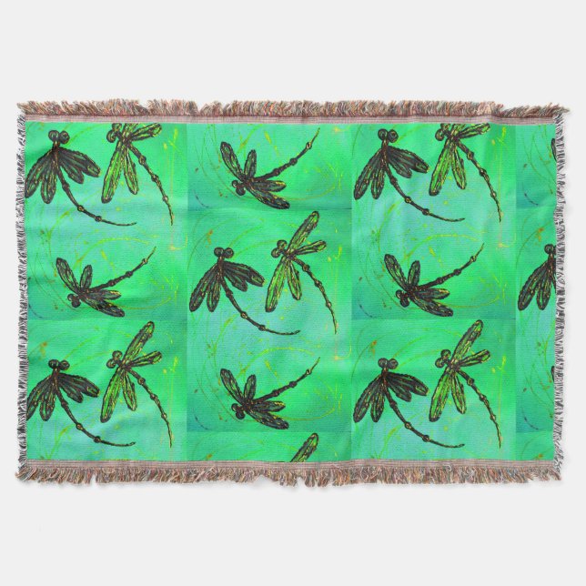 Couverture Dragonflies Superbe Vert & Turquoise Twist (Devant)