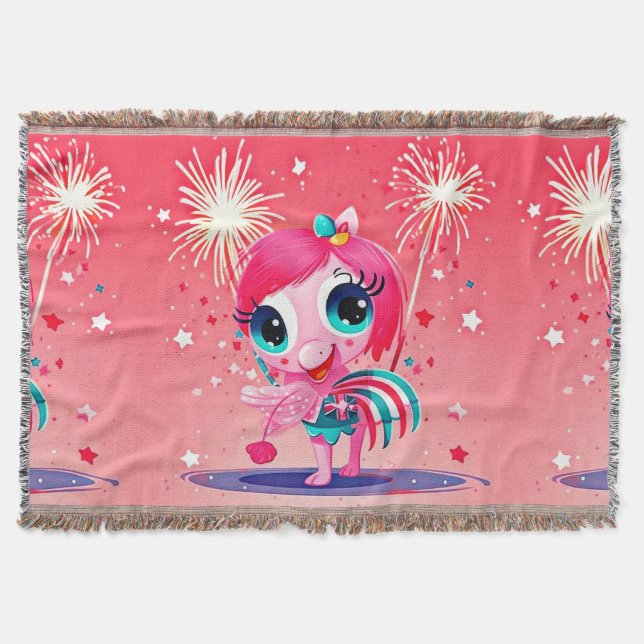 Couverture Drapeau américain avec Flamant rose Cartoon-69217 (Devant)