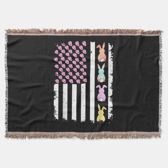 Couverture Drapeau américain avec lapin pour le jour de Pâque (Devant)