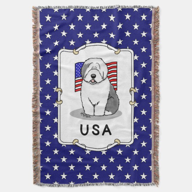 Couverture Drapeau américain Vieux chien anglais (Grey 1) (devant Vertical)