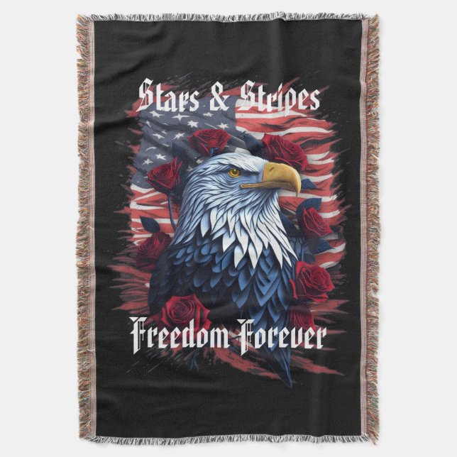 Couverture Drapeau USA Aigle chauve & Roses Étoiles et Rayure (devant Vertical)
