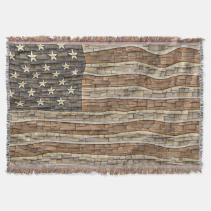Couverture Drapeau vintage Patriotique USA sur mur de pierre