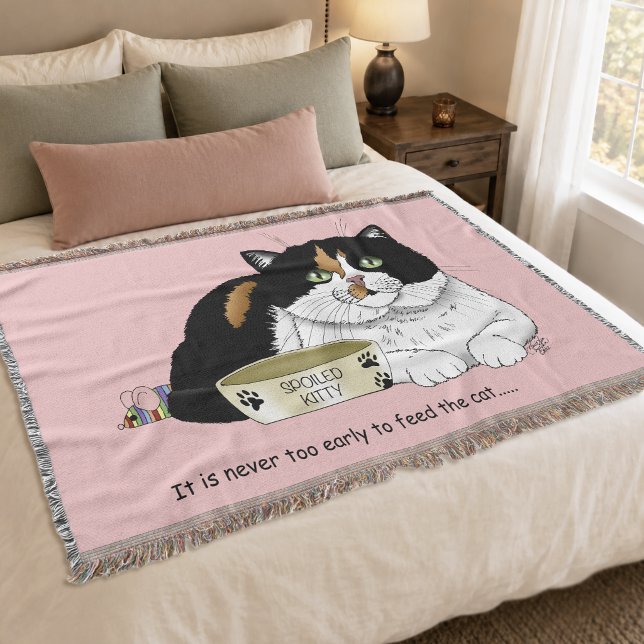 Couverture Drôle Chat Tacheté Gâté Nourrir Rose (Créateur téléchargé)
