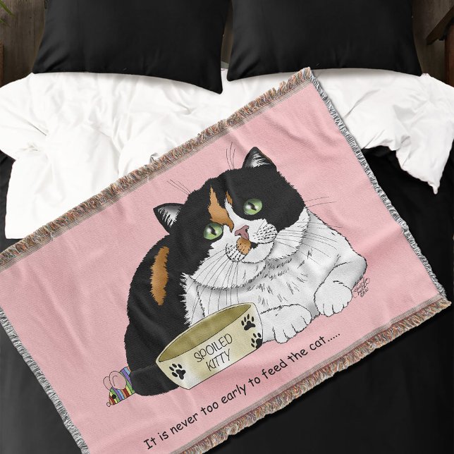 Couverture Drôle Chat Tacheté Gâté Nourrir Rose (Créateur téléchargé)
