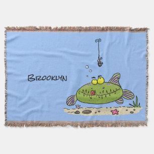 Couverture Drôle gras affamé poisson vert dessin de pêche