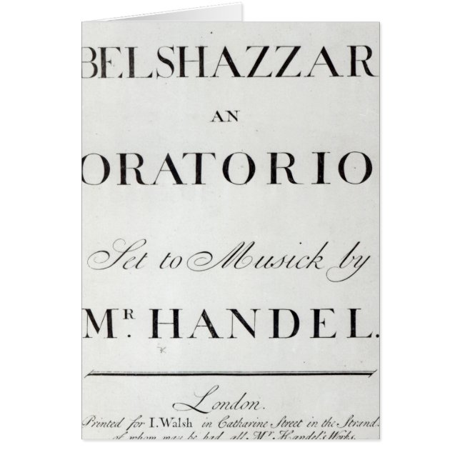 Couverture du score pour le Belshazzar par Handel (Devant)
