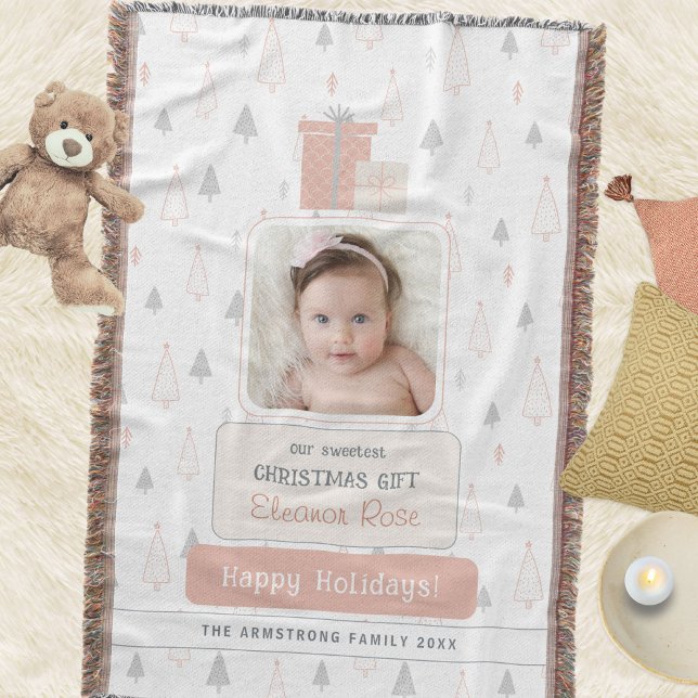 Couverture Dusty Rose Boho 1er Noël de bébé Photo (Dusty Rose Boho Baby's 1st Photo Christmas Throw Blanket ©Susanne Sachers - Sunny Mind 🌞)