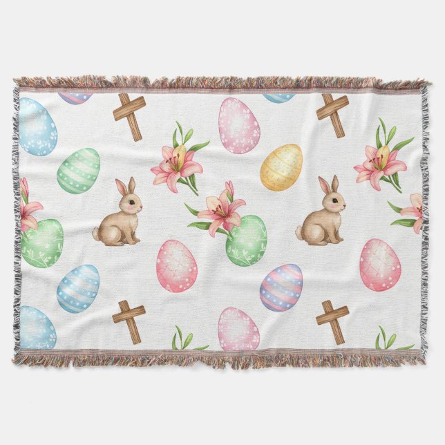 Couverture Easter Grace – Seamless Pastel Bunny & Cross Patte (Devant)