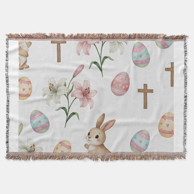 Couverture Easter Whimsy – Seamless Bunny & Lily Pattern (Devant)