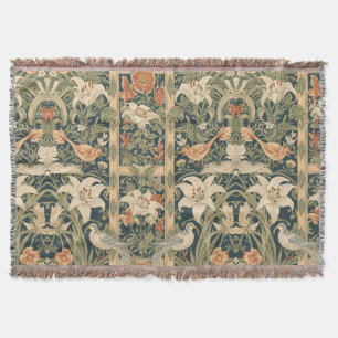 Couverture Élégant Art Nouveau Vintage Botanique Oiseau Lily