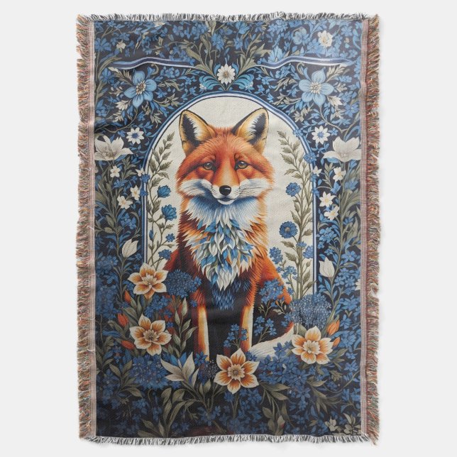 Couverture Elégant bleu Floral William Morris Inspiré Fox (devant Vertical)