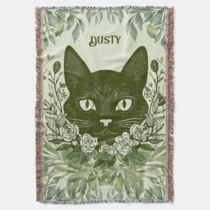 Couverture Élégant chat noir en feuillage avec Rose