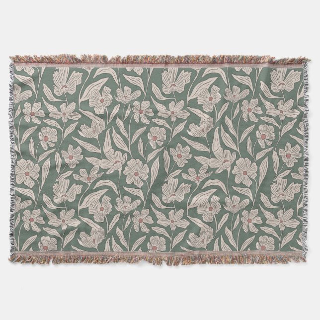 Couverture Élégant floral boho rose et vert foncé botanique (Devant)