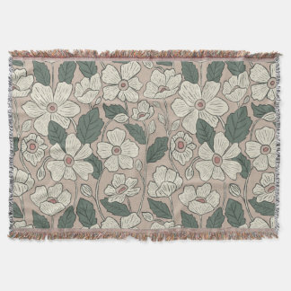 Couverture Élégant floral illustré beige et vert crème
