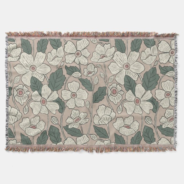 Couverture Élégant floral illustré beige et vert crème (Devant)