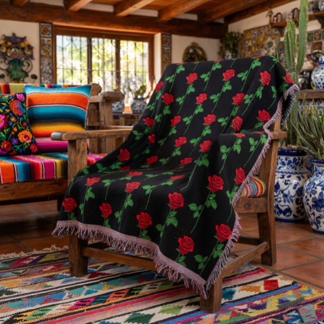 Couverture Elegant Hand-Drawn Rose Throw Blanket (Créateur téléchargé)