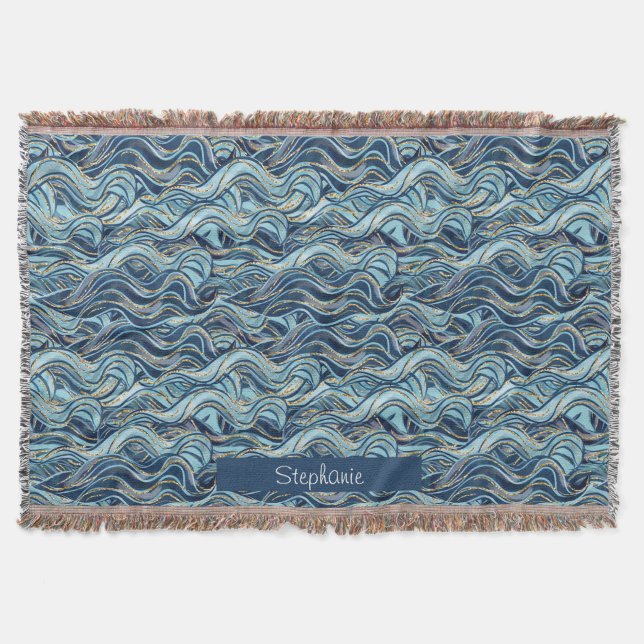 Couverture Élégant Motif à vague bleue avec accents or (Devant)