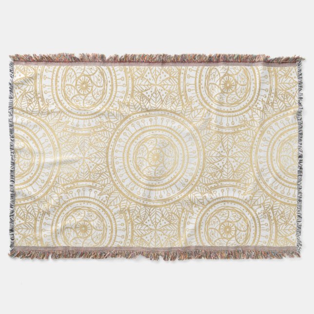 Couverture Élégant Motif blanc de tournesol Mandala Gold (Devant)