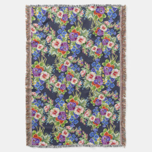 Couverture Élégant motif floral rose jaune bleu feuillage