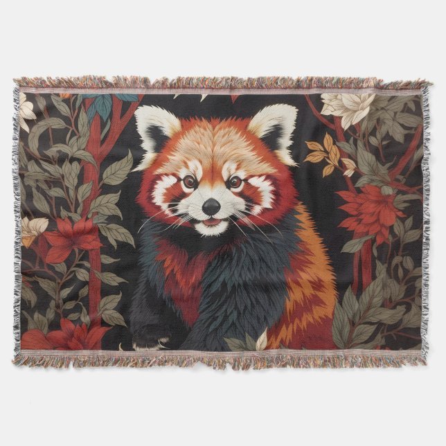 Couverture Élégant Panda Rouge William Morris Inspiré Floral (Devant)