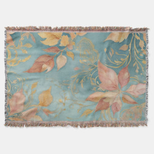 Couverture Elégant Peach Leaf Cosy Cyan Blush Floral