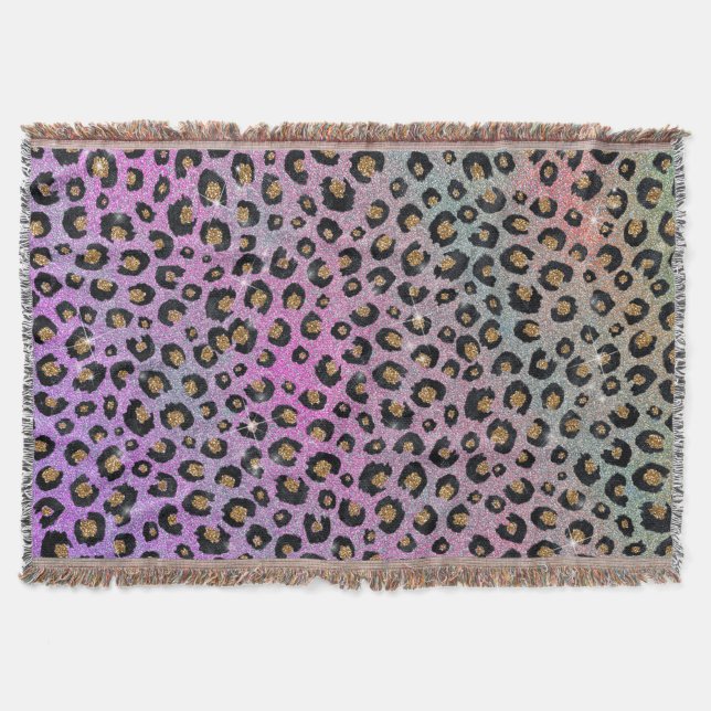 Couverture Elegant Pink Blue Gold Glitter Black Leopard (Devant)