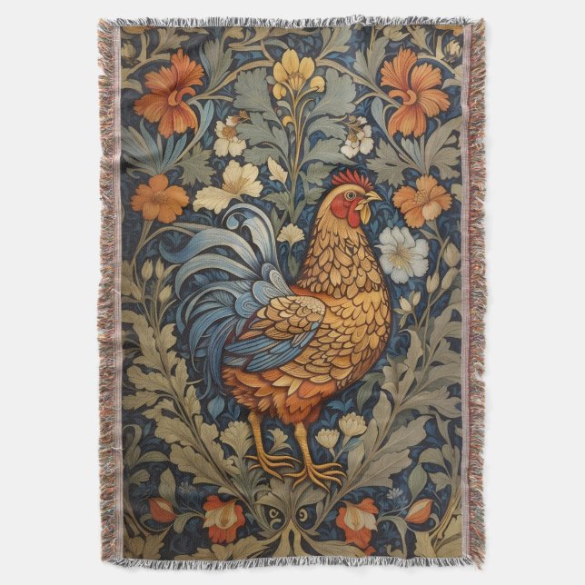 Couverture Élégant poulet William Morris Inspiré Floral (devant Vertical)