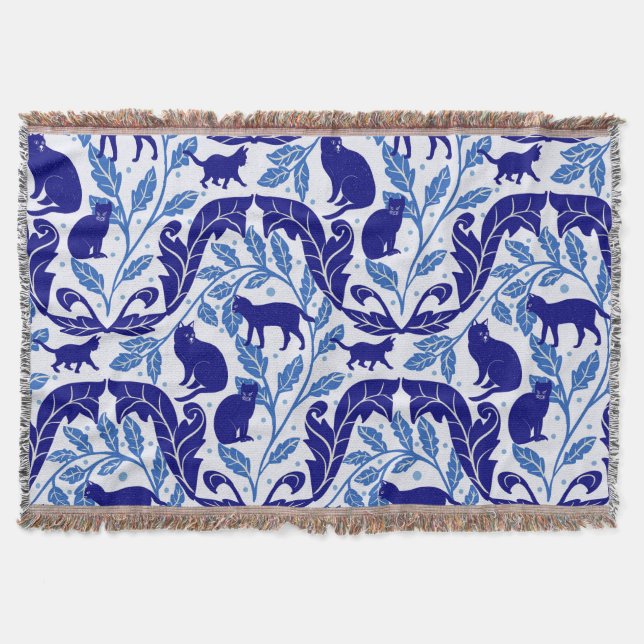 Couverture Élégante Chinoiserie Bleu noir chat-Whimsical (Devant)
