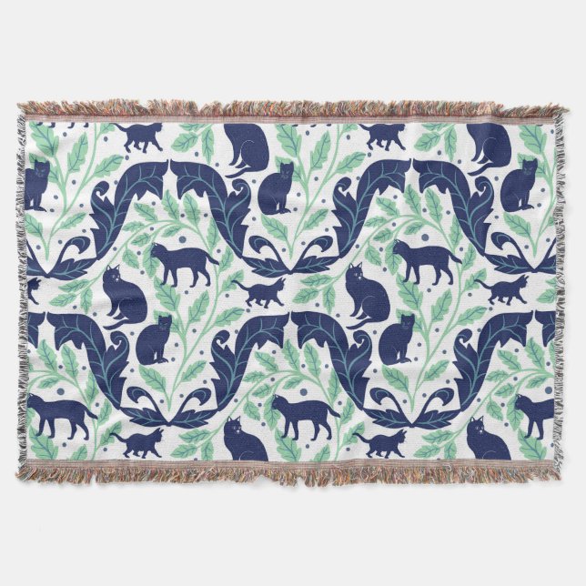 Couverture Élégante Chinoiserie Blue Mint Black Cat-Whimsical (Devant)