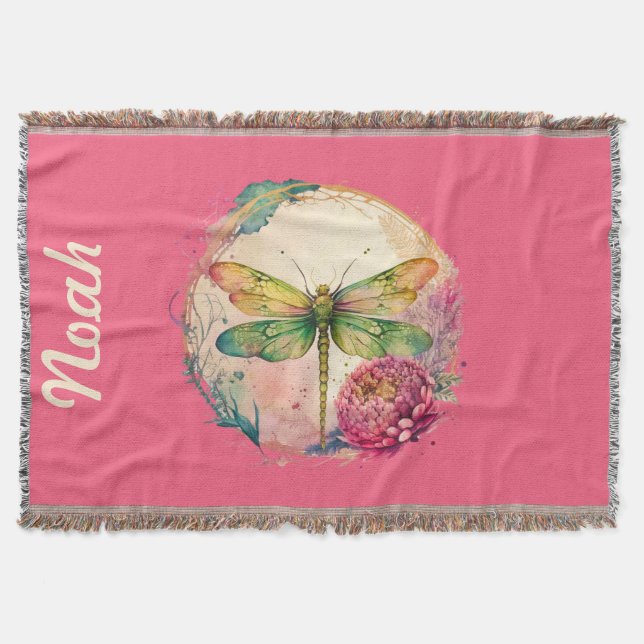 Couverture Élégante libellule florale avec nom personnalisé (Devant)