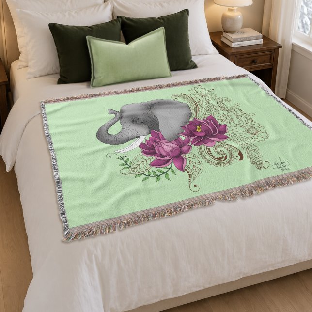 Couverture Élément Floral Éléphant Rose Lotus Henna Mandala V (Créateur téléchargé)