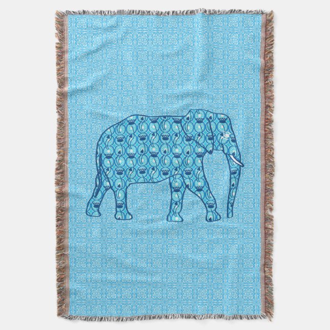 Couverture Eléphant aux fleurs de lotus, turquoise et aqua (devant Vertical)