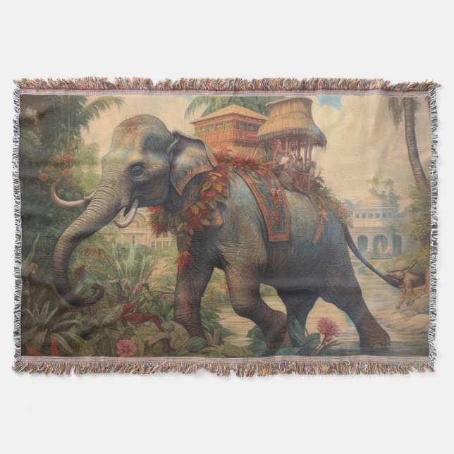 Couverture éléphant botanique vintage avec howdah (Devant)