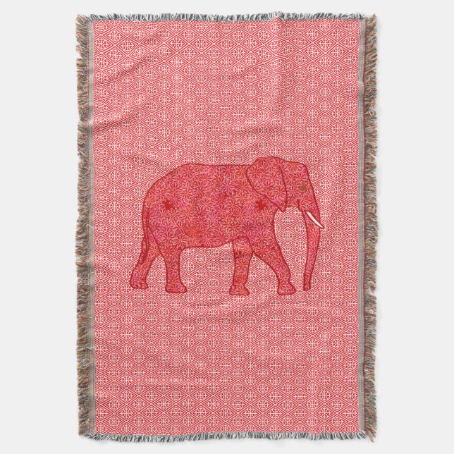 Couverture Eléphant de fleurs - rouge profond et corail (devant Vertical)