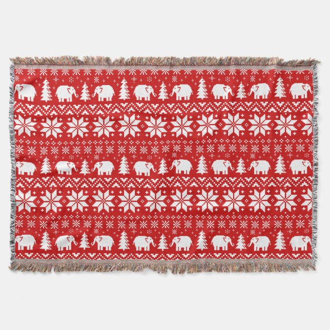Couverture Eléphants de Noël Motif de Noël Rouge Noël (Devant)