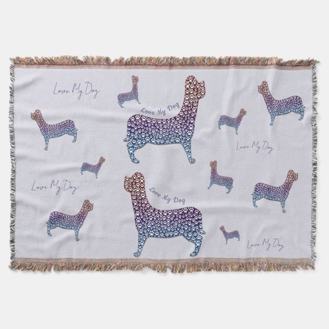 Couverture Embossed Indigo Gradient Paw Print Dog Outline (Devant)