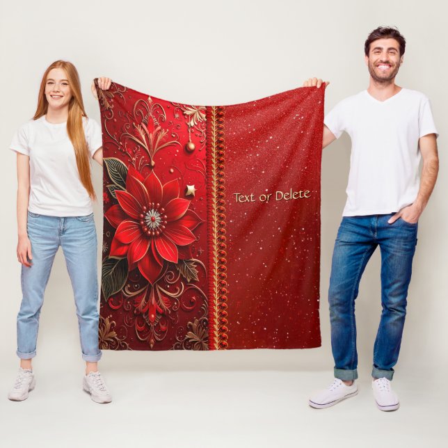 Couverture en laine polaire à fleurs rouges (En situation)